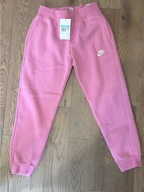 Nike Kids Pink Fleece Joggers with White Swoosh M 8 10